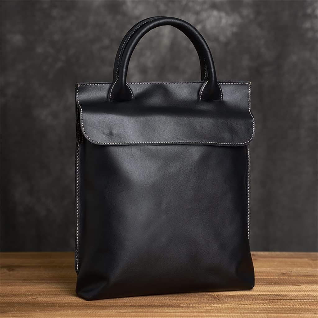 Black Men's Briefcase Genuine Leather Casual Handbag Business Tote Bag Shoulder Office Worker Bags for 13 Inch Laptop