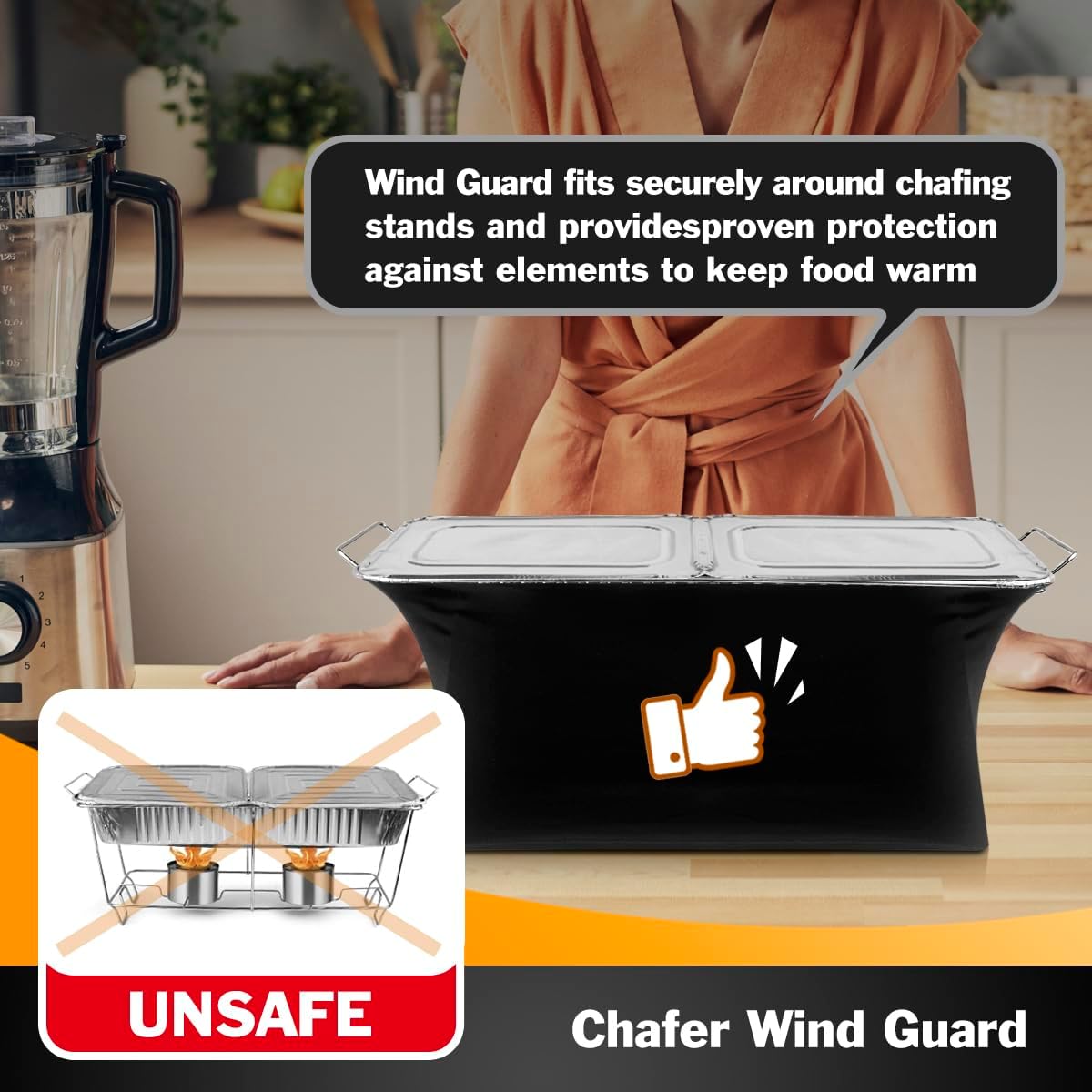 Chafer Wind Guard 4-Pack, Flame Retardant Fabric Cover for Buffet Food Warmers, Catering Events