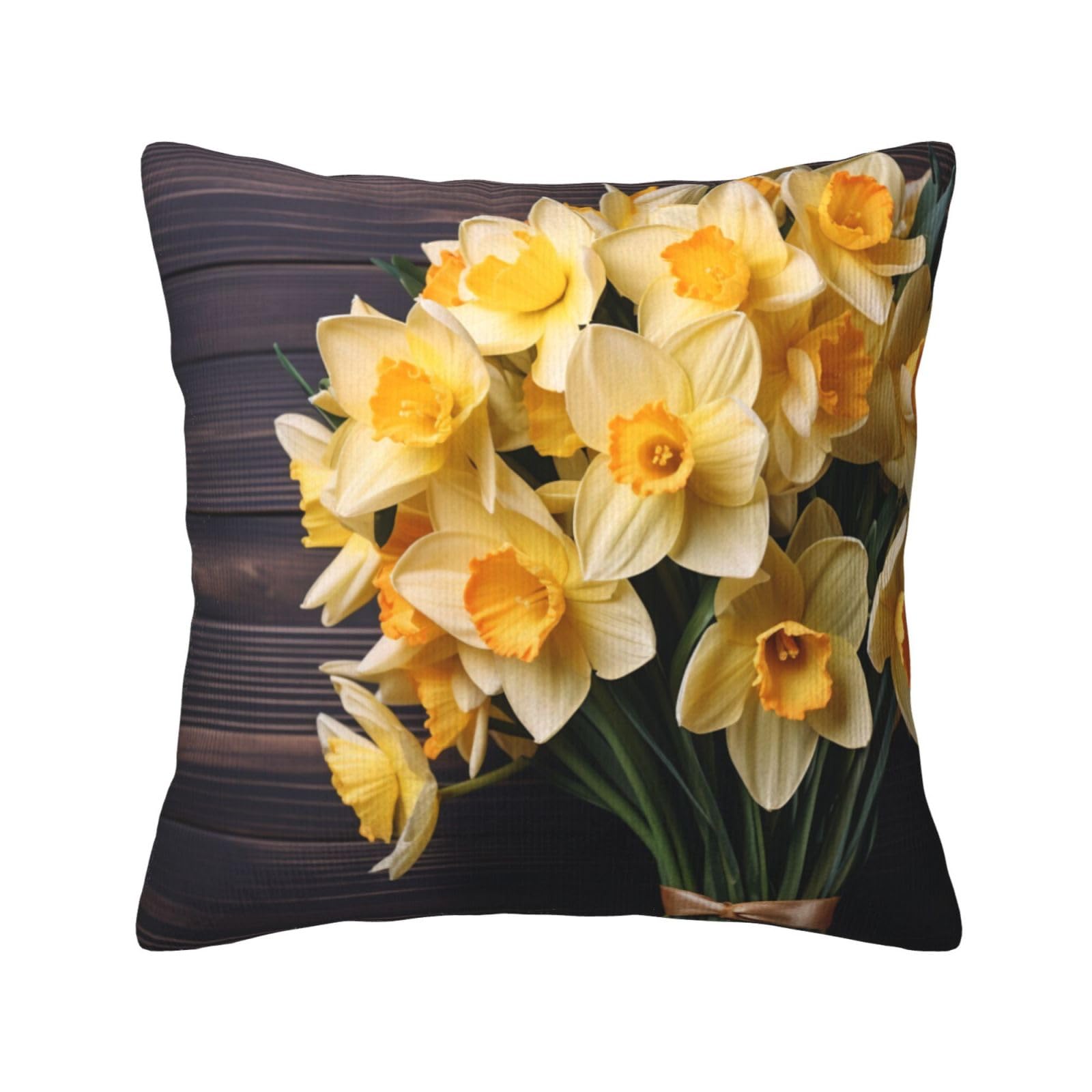 Housse de coussin velours côtelé 50x50 cm à motif jonquilles pour déco de salon