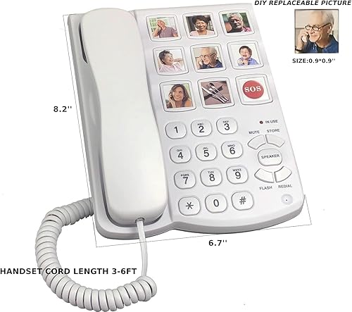 Miniatura 4 de Teléfono de botón grande, teléfono con cable de memoria fotográfica para personas mayores, teléfono fijo para ancianos, teléfono ajustable de