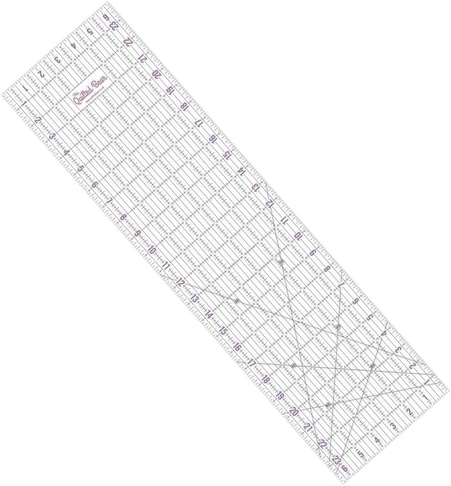 The Quilted Bear Quilting Ruler 6.5 x 24 Inches - Acrylic Transparent Quilting, Dressmaking or Patchwork Ruler with 30, 45 & 60 Degree Angles for Cutting & Measuring