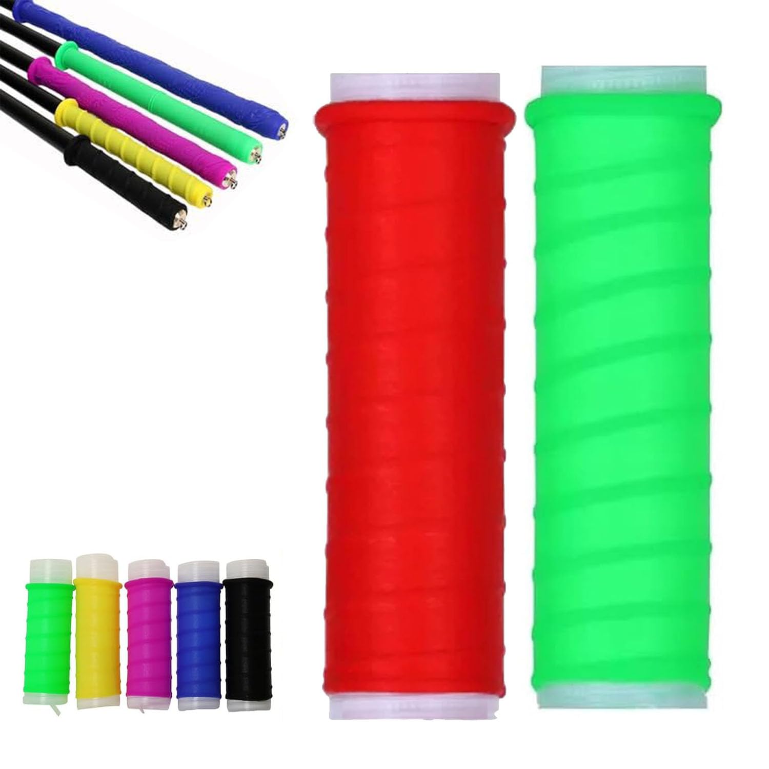Rubber Cold-Shrink Handle Wrap, Insulation Non-Slip Waterproof Cold Shrink Handle Wrap with Non Slip Texture for Fishing Rods, Rackets and Hand Tools (Red+Green,S: 4.7"/12cm)