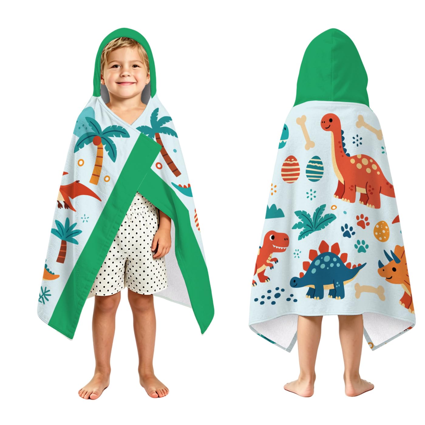 peacoblue Badeponcho Kinder Kapuzenhandtuch Dinosaurierwelt | Mikrofaser Kapuzenhandtuch 76x127cm für Kinder 2-8 Jahre, Schnell trocknend für Strand, Pool und Schwimmen