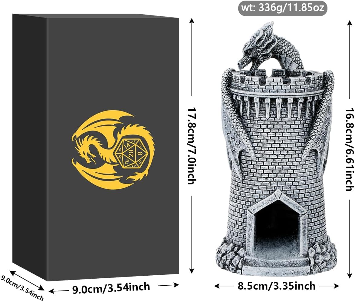 Torre di dadi a forma di drago, torre per lanciare DND in resina, accessori per giochi di dadi da tavolo, castello di dadi per giochi da tavolo RPG fantasy, regali per fan di D&D, regali del drago per