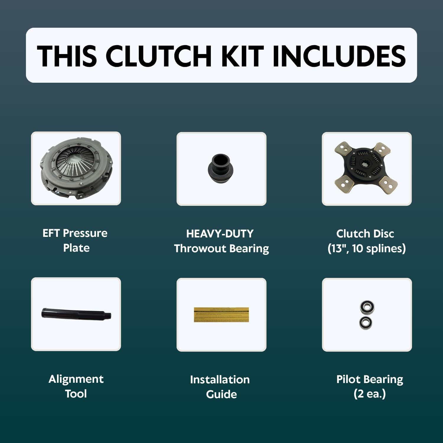 EFT Clutch Kit With Heavy Duty Bearing For 1998-2001 Chevy Kodiak Topkick 7.2L Cat Turbo Diesel Engine - High-Performance Replacement for Smooth Operation and Durability - 12 Month Brand Warranty