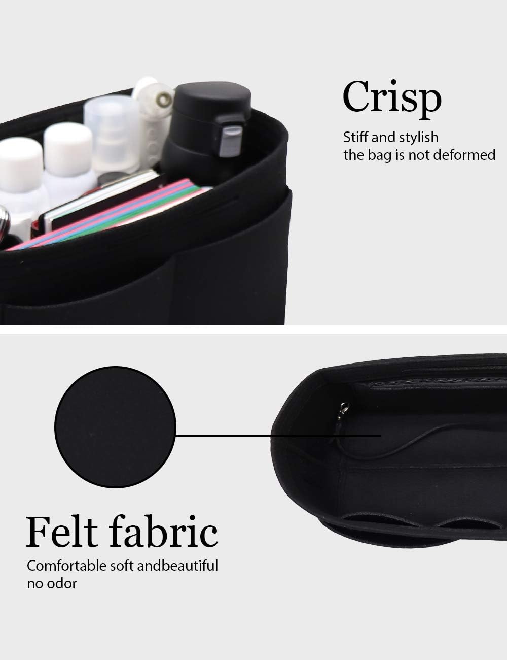 LEXSION Felt Purse Organizer Insert Zipper Pocket with Two Removeable Bottle Holder - Image 4