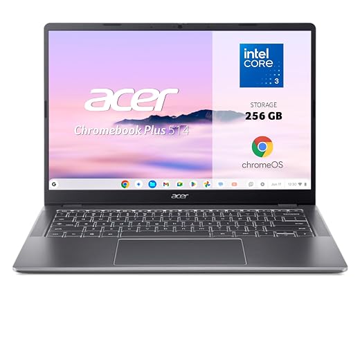 Acer Chromebook Plus 514 CB514-6H, Ordenador Portátil 14" WUXGA (Intel Core 3 N355, 8GB RAM, 256 GB SSD, ChromeOS) Gris, QWERTY + 12 meses de Google AI Pro con Gemini Pro y 5TB de almacenamiento