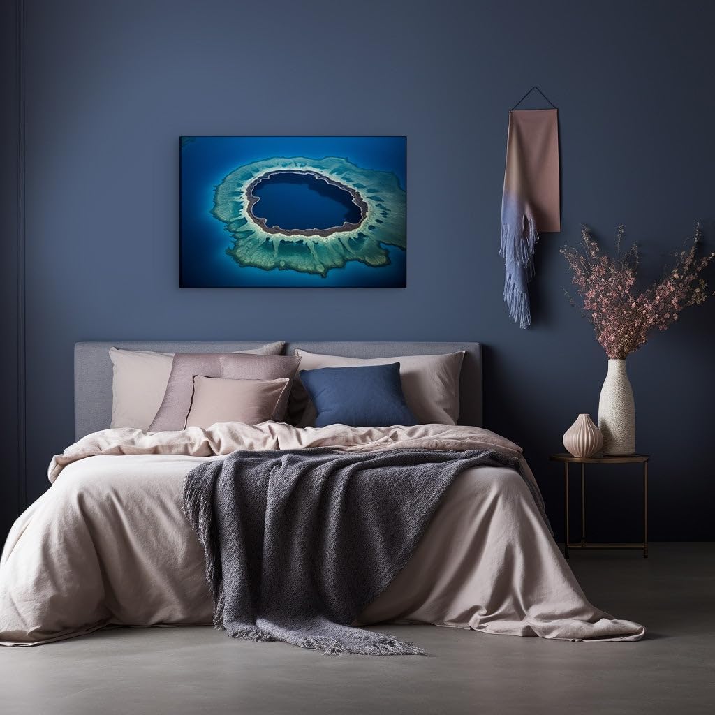 Canvas for Living room. Island Oasis in the Ocean's Embrace Discover Serenity from Above, 27 x 18 inch Canvas Wall Art - Modern Home Decor