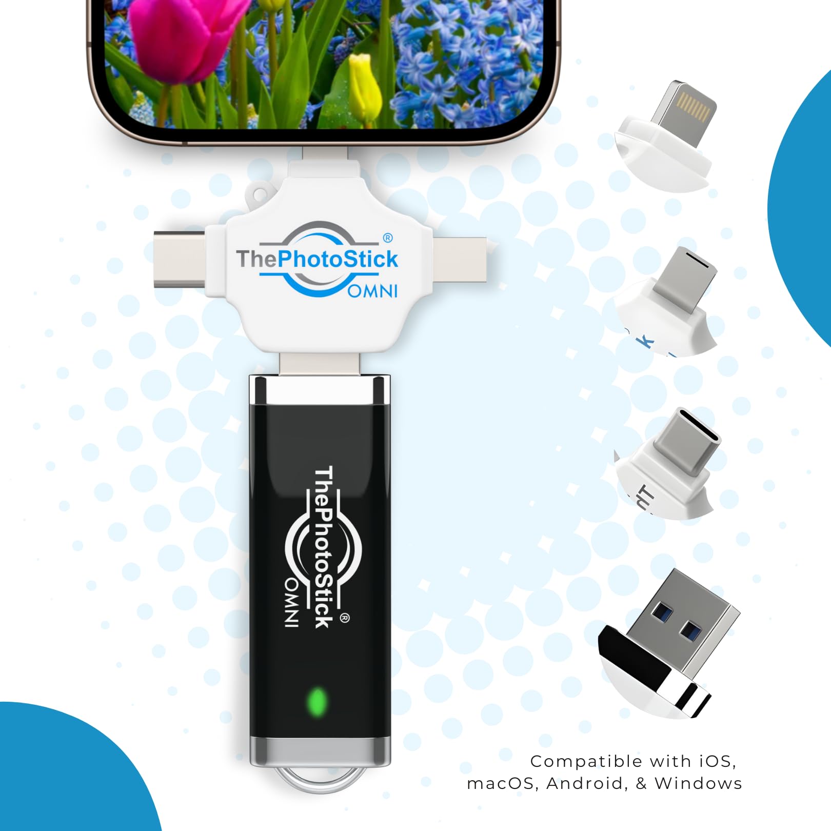 ThePhotoStick® Omni 128GB USB Flash Drive & Memory Stick – Photo & Video Backup for iPhone, Android, Mac & PC – Multiport Connection to Easily Store & Transfer Files