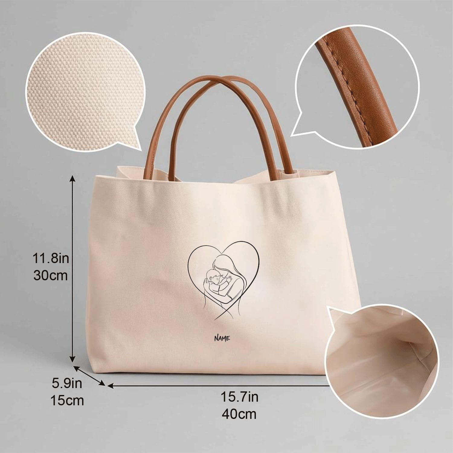 JugJug Personalized Canvas Tote Bag with Custom Name Candy Love Graphic Faux Leather Handles for Women Mothers Day