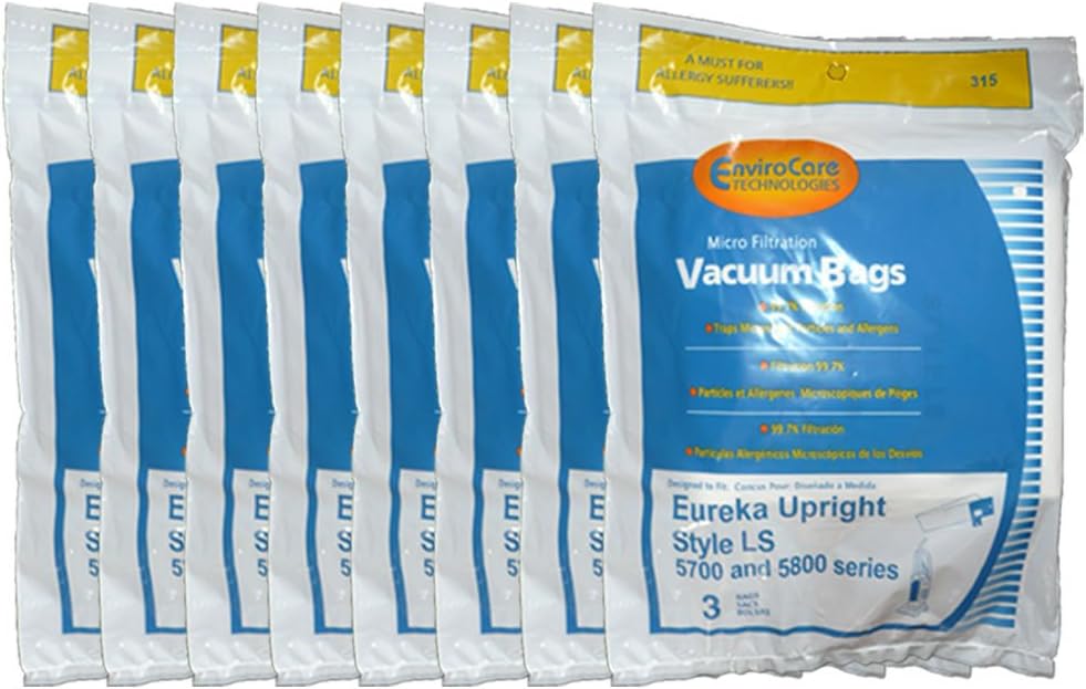 24 Eureka Type LS Sanitaire Vacuum Bags, LiteSpeed Upright, Bagged, Boss Signature Genesis, Refurb Powerline Limited, Sanitaire Commercial Vacuum Cleaners, Series 5700 & 5800, 62123 61820A, SC5815A, SC5713A