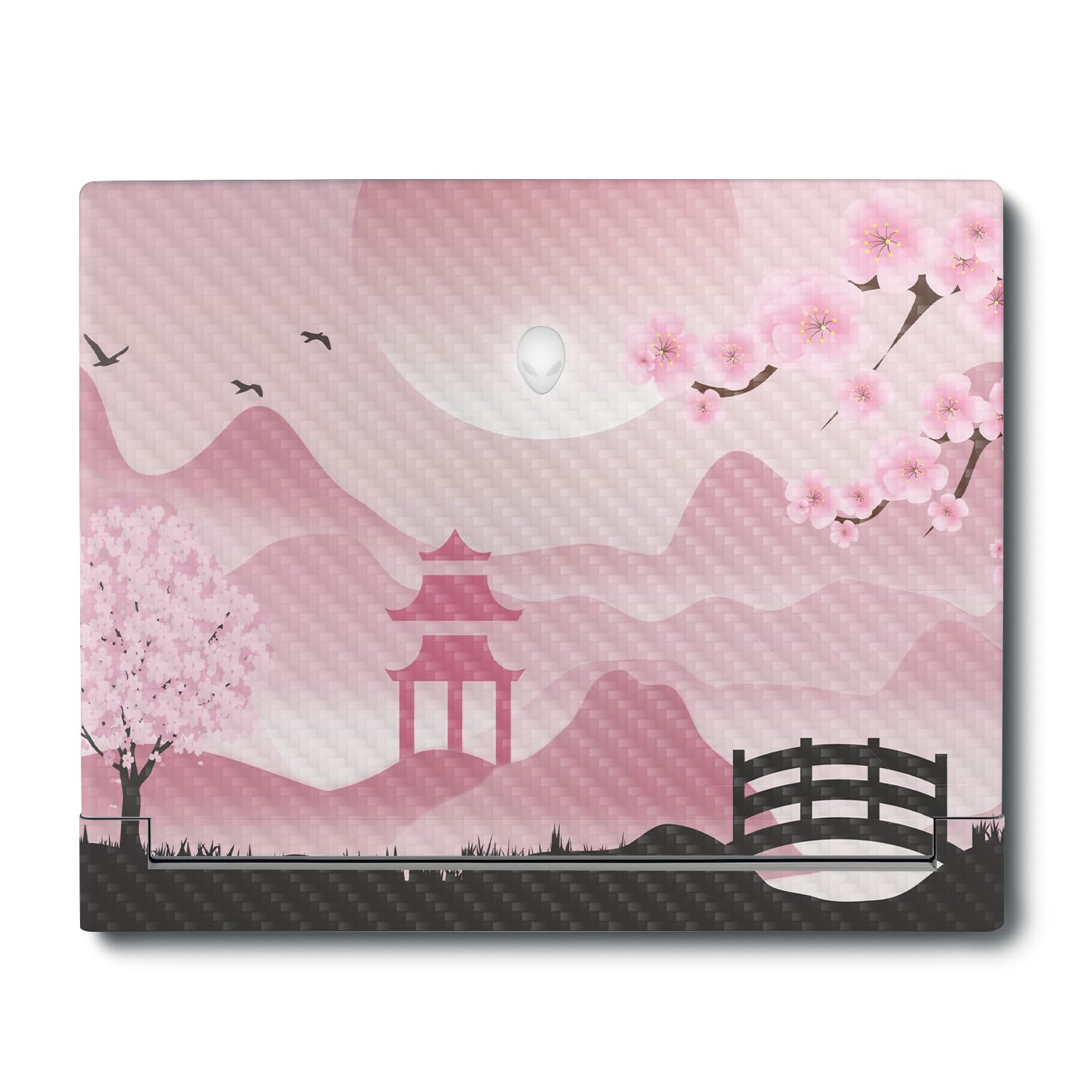 MightySkins Carbon Fiber Skin Compatible with Alienware X16 R1 (2023) Full Wrap Kit - Cherry Blossom Dream | Protective, Durable Textured Carbon Fiber Finish | Easy to Apply | Made in The USA