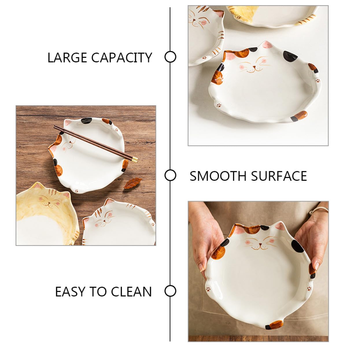 Healeved Piatti in Ceramica a Forma di Gatto Bianco Robusti e Sicuri per Antipasti e Dessert, per Famiglia e Feste Design Semplice e Delicato