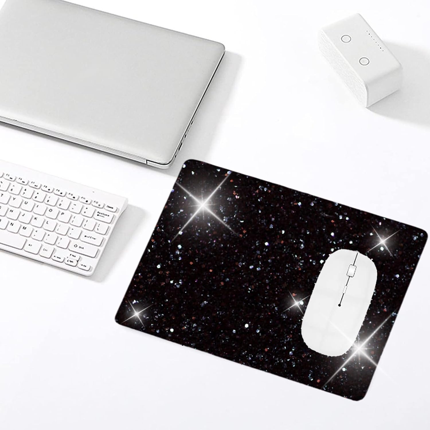 Black Mousepad Diamond Black Glitter Sparkle Mouse pad Bling Desk Accessories Gaming Bling Rubber Pads for Laptop, One Size image 4