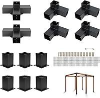 Vista 8 de Kit de soportes para cenador – 2 juegos 4x4 (real: 3.5 x 3.5) 4 vías ángulo recto soportes de esquina con base de poste de pérgola para madera de 4