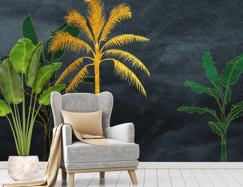 Papier peint intissé pour chambre et restaurant jungle dorée