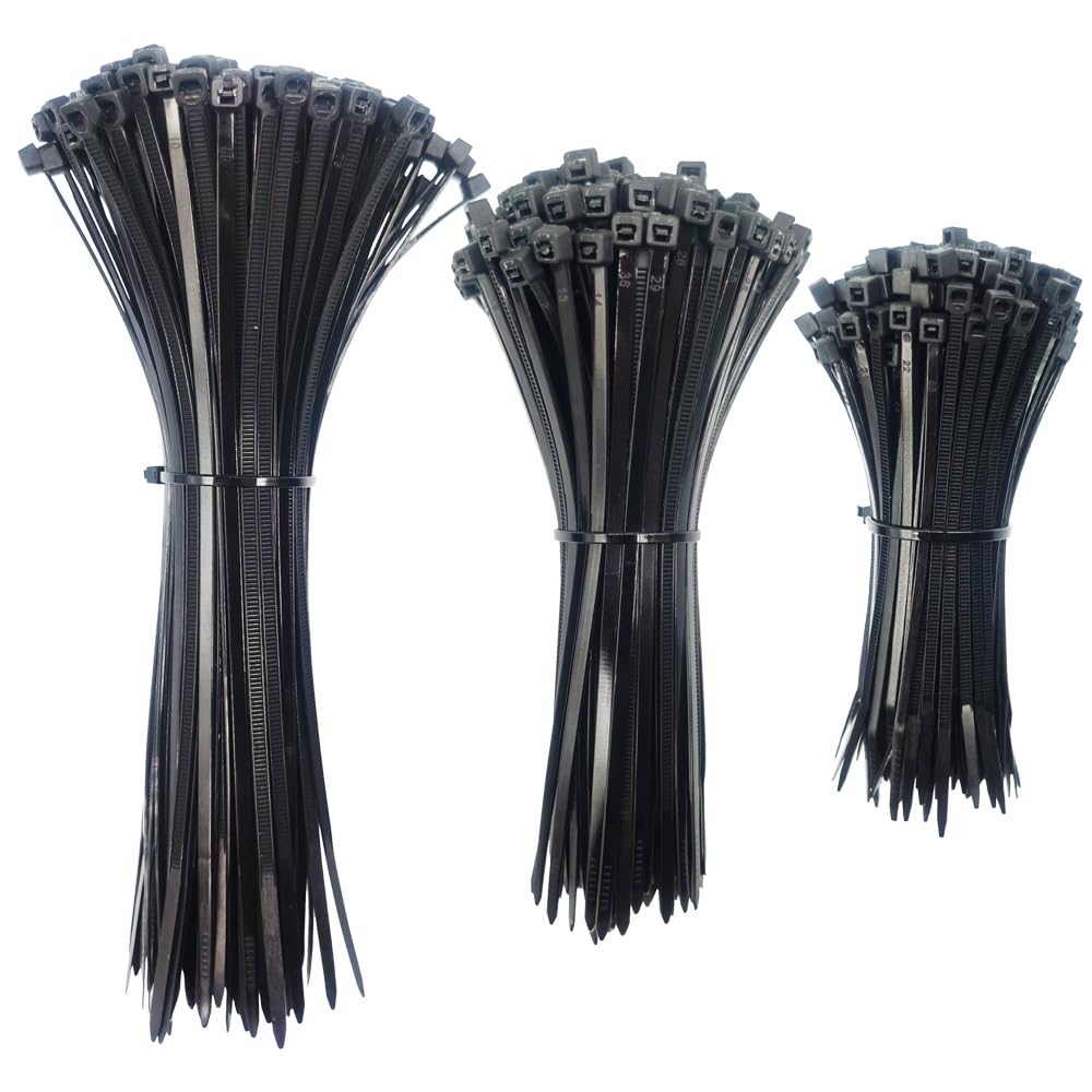Alamic Zip Ties Cable Ties 600 Pack 8" 6" 4" Zip Ties Assorted Sizes Multi-Purpose Self-locking Nylon Ties Plastic Cable Ties - Black