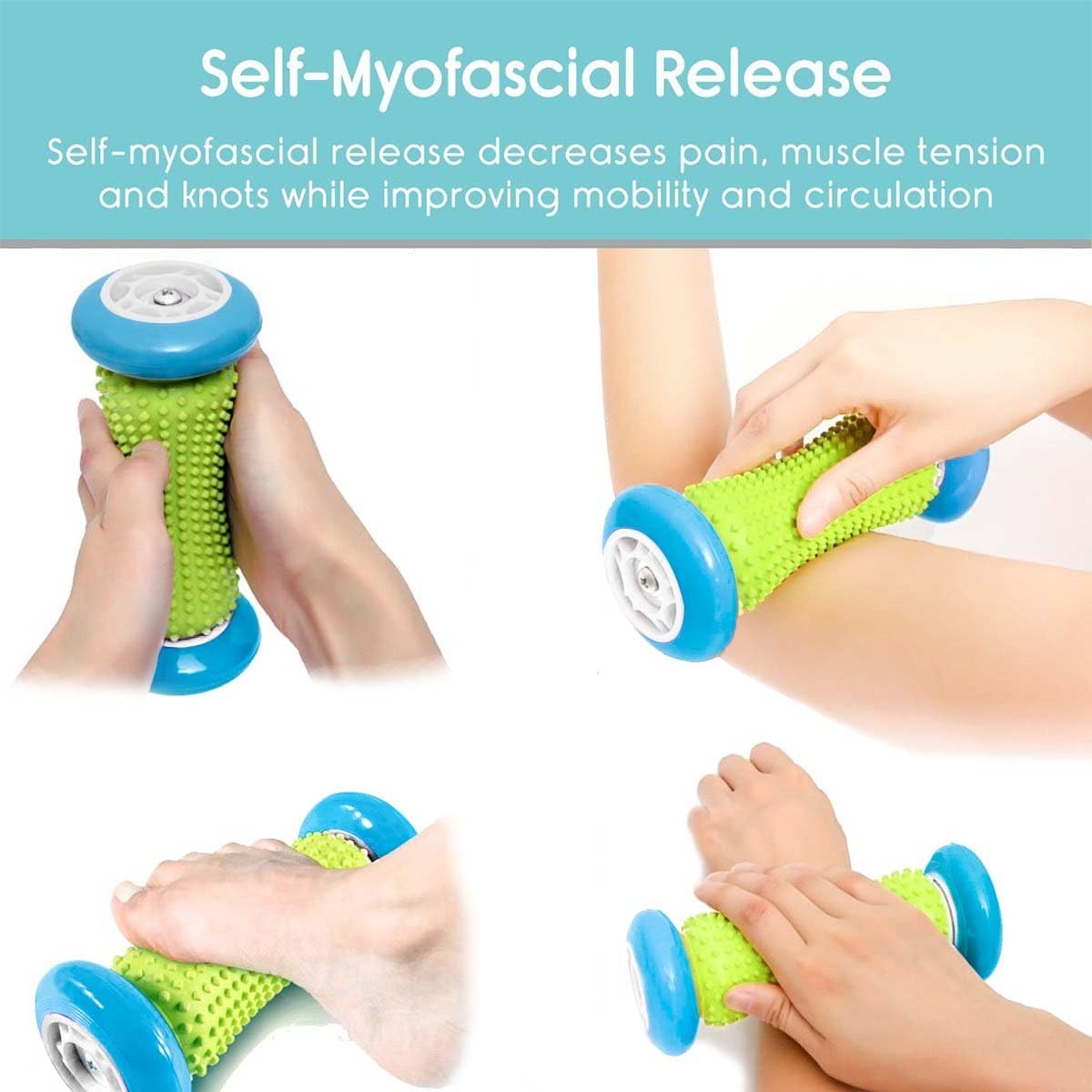 Pasnity Foot Massage Roller Spiky Ball Foot Pain Relief Massager Relieve Plantar Fasciitis and Heel Foot Arch Pain and Relax Shoulder Foot Back Leg Hand, Included 1 Roller & 2 Spiky Balls (Light Blue) : Health & Household