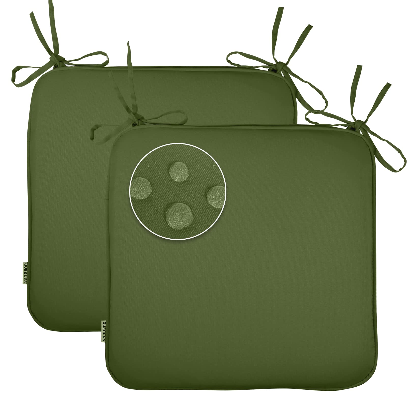 GUEGLSA Outdoor Indoor Waterproof Seat Cushions,16x16 Inches Patio Chair Cushion with Ties,Machine Washable Seat Pad for Home Garden Kitchen Dining Office Chair,Set of 2,Green-image-24