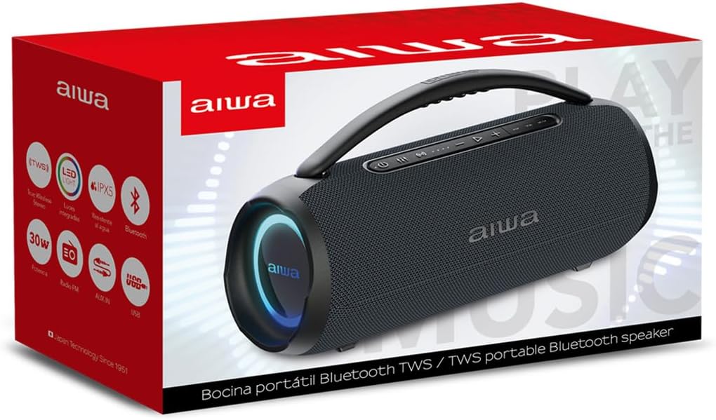 Заден дел view of Aiwa AWQ680 speaker showing protected port panel.