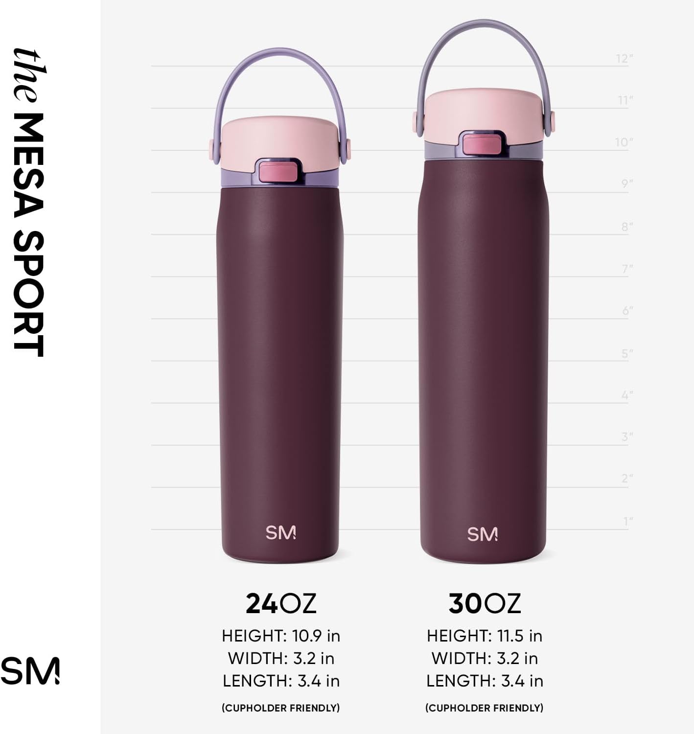 Simple Modern Mesa Sport Water Bottle with Covered Chug Lid | 24oz Cup Holder Friendly Insulated Stainless Steel Bottle for Gym, Sports and Travel | Cherry Wine - Image 7