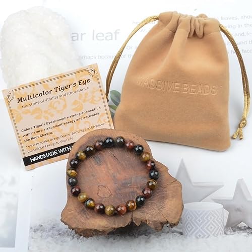 Vista 86 de MASSIVE BEADS Pulsera elástica de yoga hecha a mano con piedra natural, cristal curativo, energía, regalos para adultos unisex de 0.157 in, 0.236