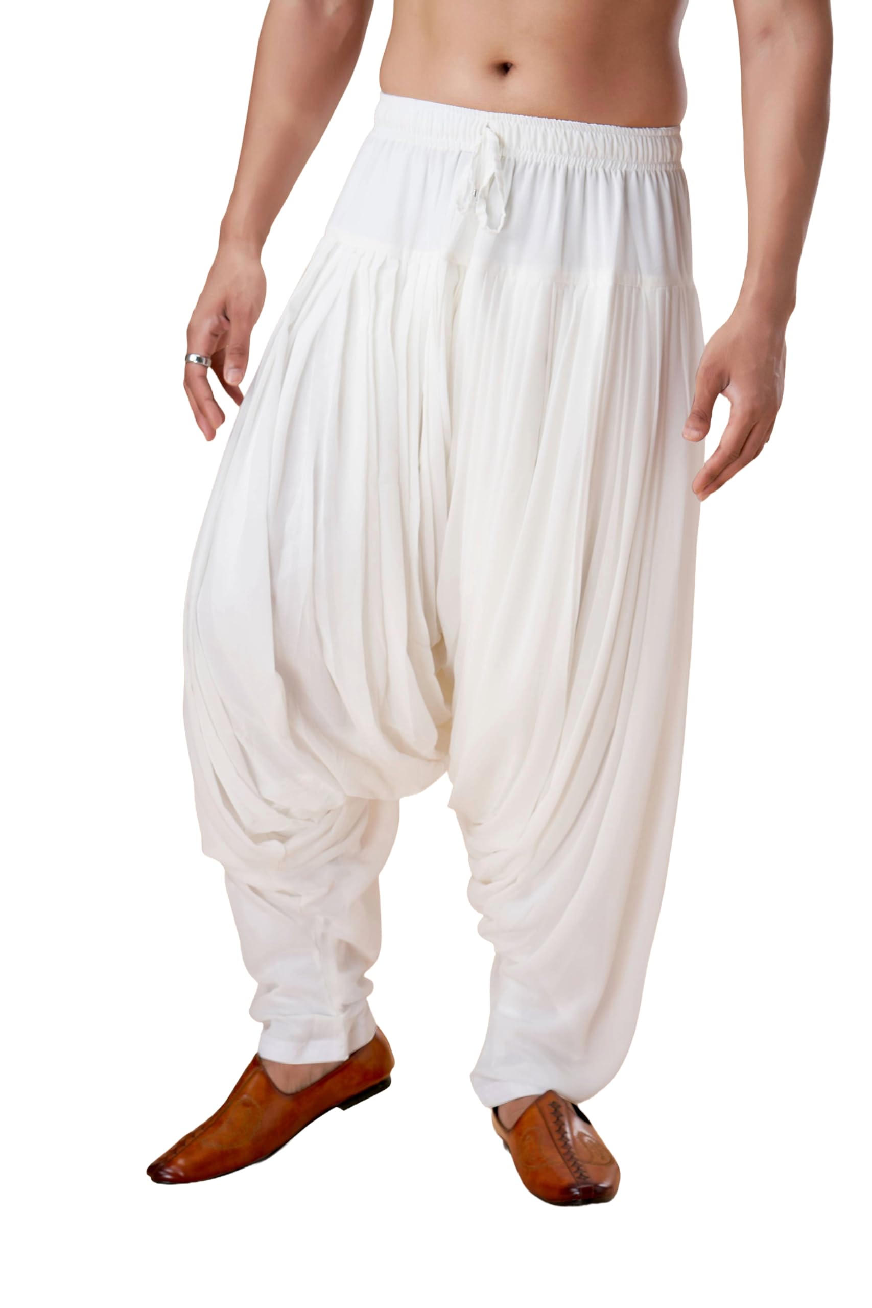 ekatva ethnic Men White Georgette Afghani Plain Bottom-picture-14
