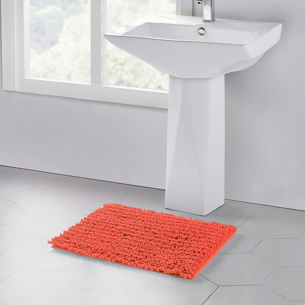 Walensee Bathroom Rug Non Slip Bath Mat (24x17 Inch Coral) Water Absorbent Super Soft Shaggy Chenille Machine Washable Dry Extra Thick Perfect Absorbant Best Small Plush Carpet for Shower Floor - Image 2