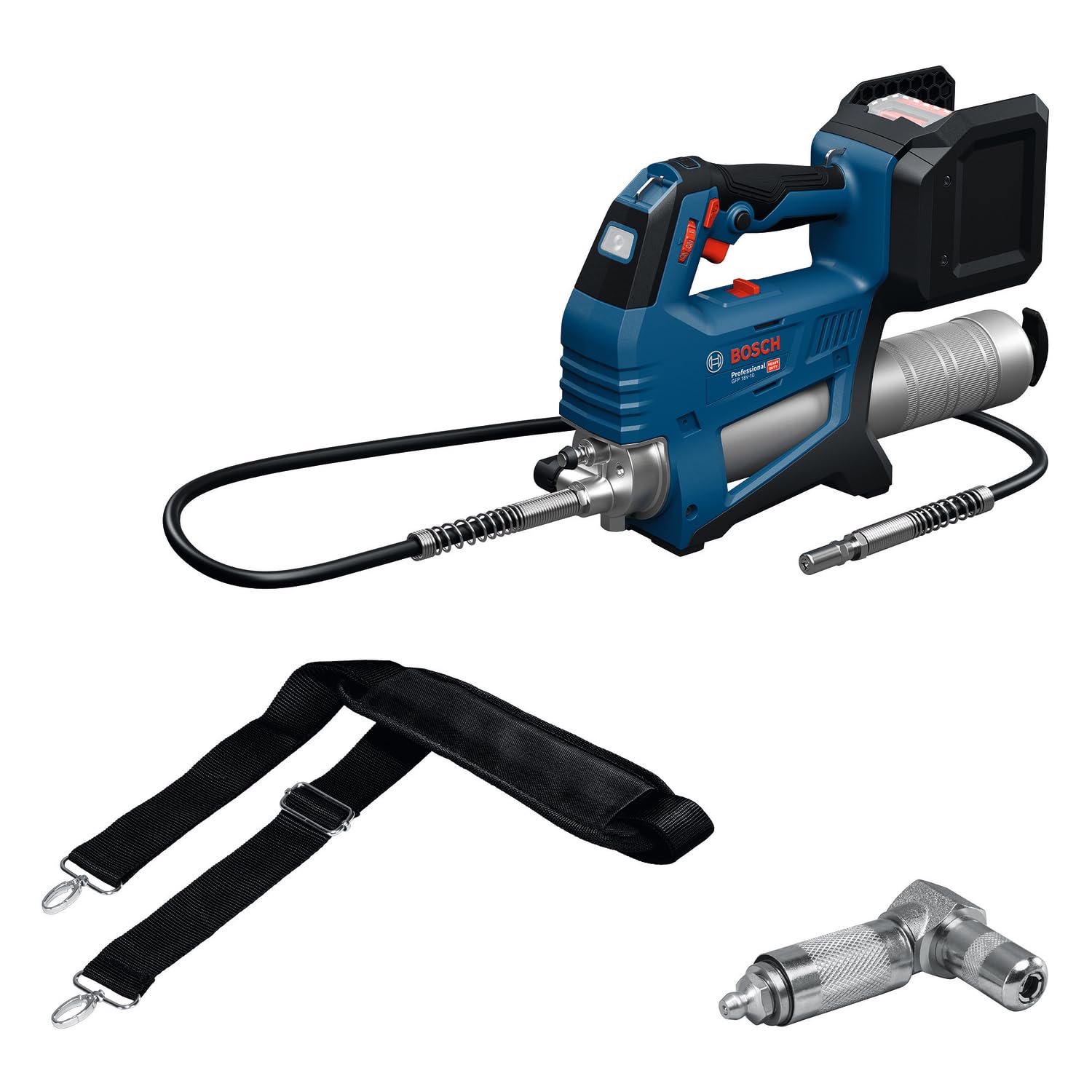 Bosch Professional 18V System Ingrassatore a batteria GFP 18V-10 (pressione di esercizio max. 10.000 psi, portata max. fino a 320 g/min., incl. accoppiatore a 90°, tracolla)