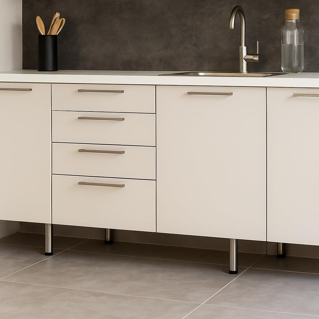 4 piedini per mobili regolabili, in acciaio inox spazzolato, versatili, per mobili, mobiletti, armadi, tavoli, diverse misure, 200 mm