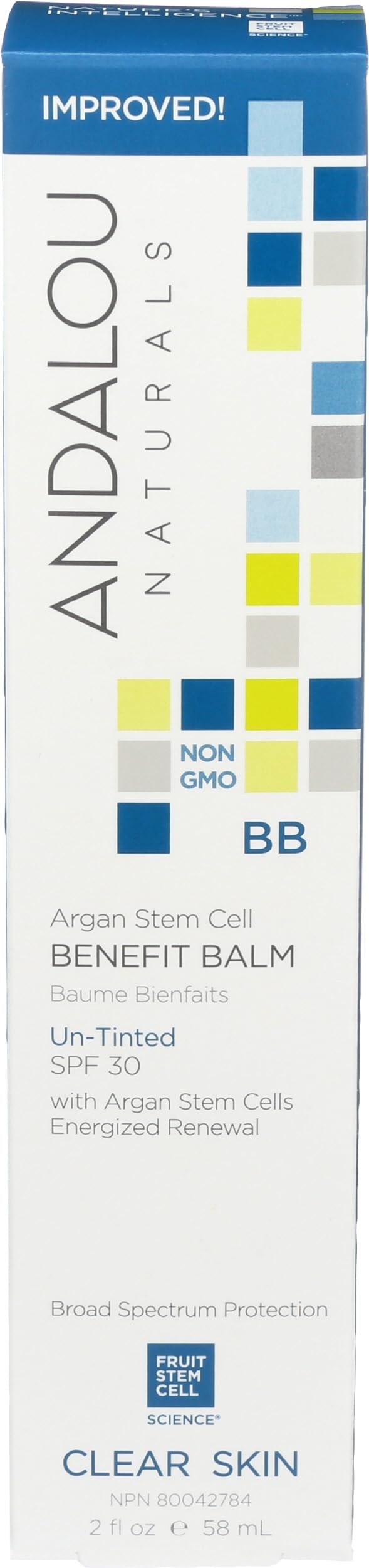 Andalou Naturals CLEAR SKIN Argan Stem Cell BB Benefit Balm, Un-Tinted SPF 30, 2 Ounce Tube