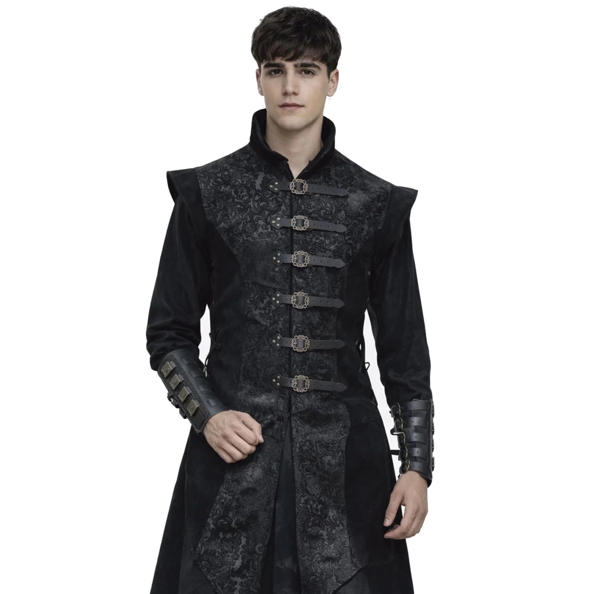RAWBLADE Yalon Long Black Medieval Splitleather Jerkin for Men (Black, L)