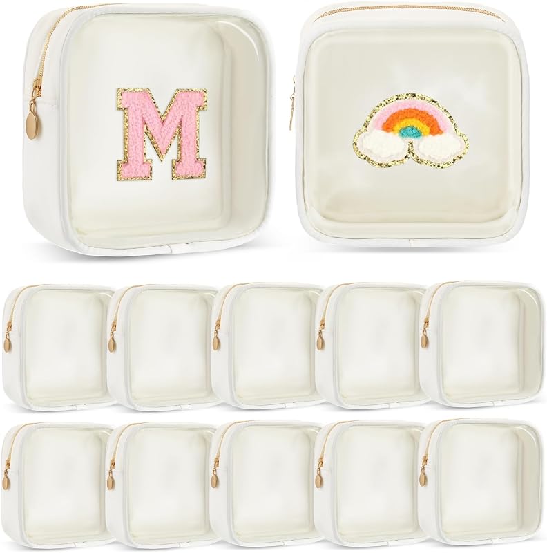 Kacctyen 12 necessaires quadradas mini de nylon branco com zíper para cosméticos