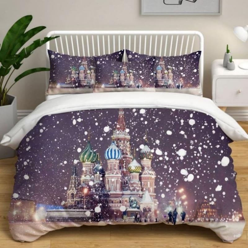 Housse de couette 90x190 château pourpre en microfibre pour lit enfant