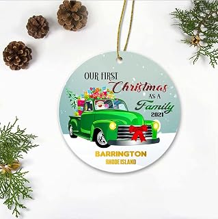 First Christmas Ornament 2021 - Our First Christmas As A Family Barrington Rhode Island RI State - 1st Home Family House Ornament 3" Plastic