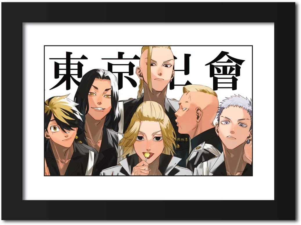 TenorArts Takemichi Mikey and Draken Poster Tokyo Revengers Anime Laminated Poster Framed Painting with Matt Finished Black Frame (12inches x 9inches) (Toman)