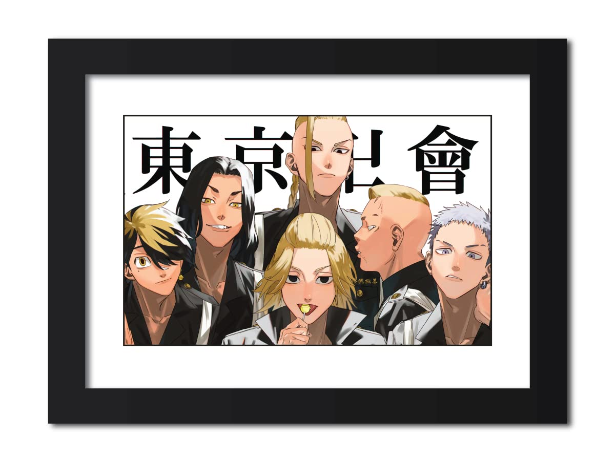 TenorArts Takemichi Mikey and Draken Poster Tokyo Revengers Anime Laminated Poster Framed Painting with Matt Finished Black Frame (12inches x 9inches) (Toman)