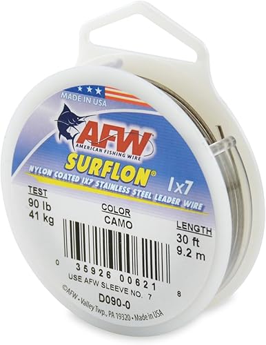 Miniatura 18 de Alambre de pesca americano Surflon recubierto de nailon de 1 x 7 pulgadas, línea líder de pesca para agua salada, prueba de 10 libras, prueba de 250