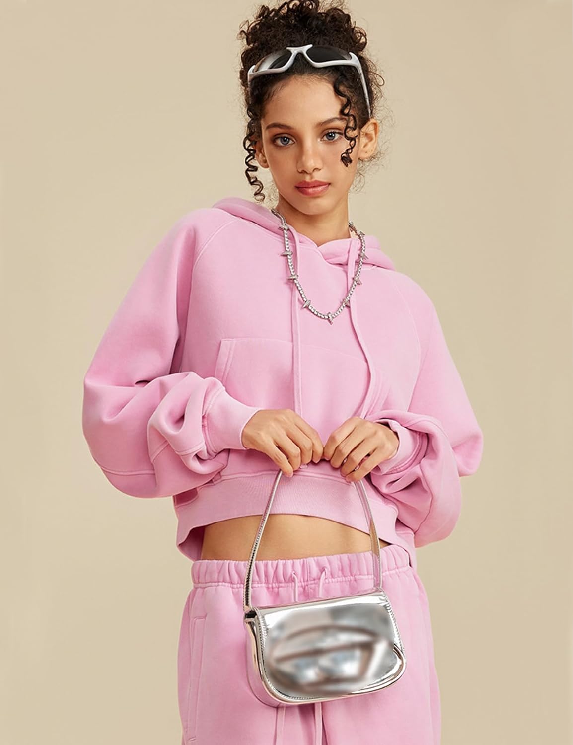 Wyeysyt Cropped Hoodies for Women Acid Wash Sweatshirt Fleece Lined Oversized Vintage Athletic Pullover - Image 2