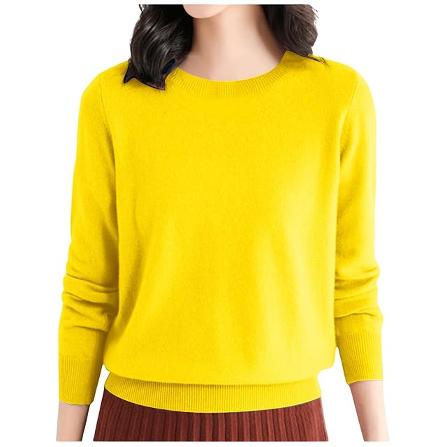 Merino Wool Sweater Women Knitted Crewneck Oversized Sweater Tops Long Sleeve Fall Soft Casual Basic Pullover Tops