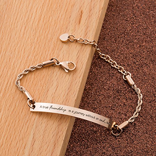 Image of seensea Bar Bracelet Engraved A True Friendship Is A Journey Without An End Inspirational Quote Jewelry Sister Gifts Friendship Graduation Gift