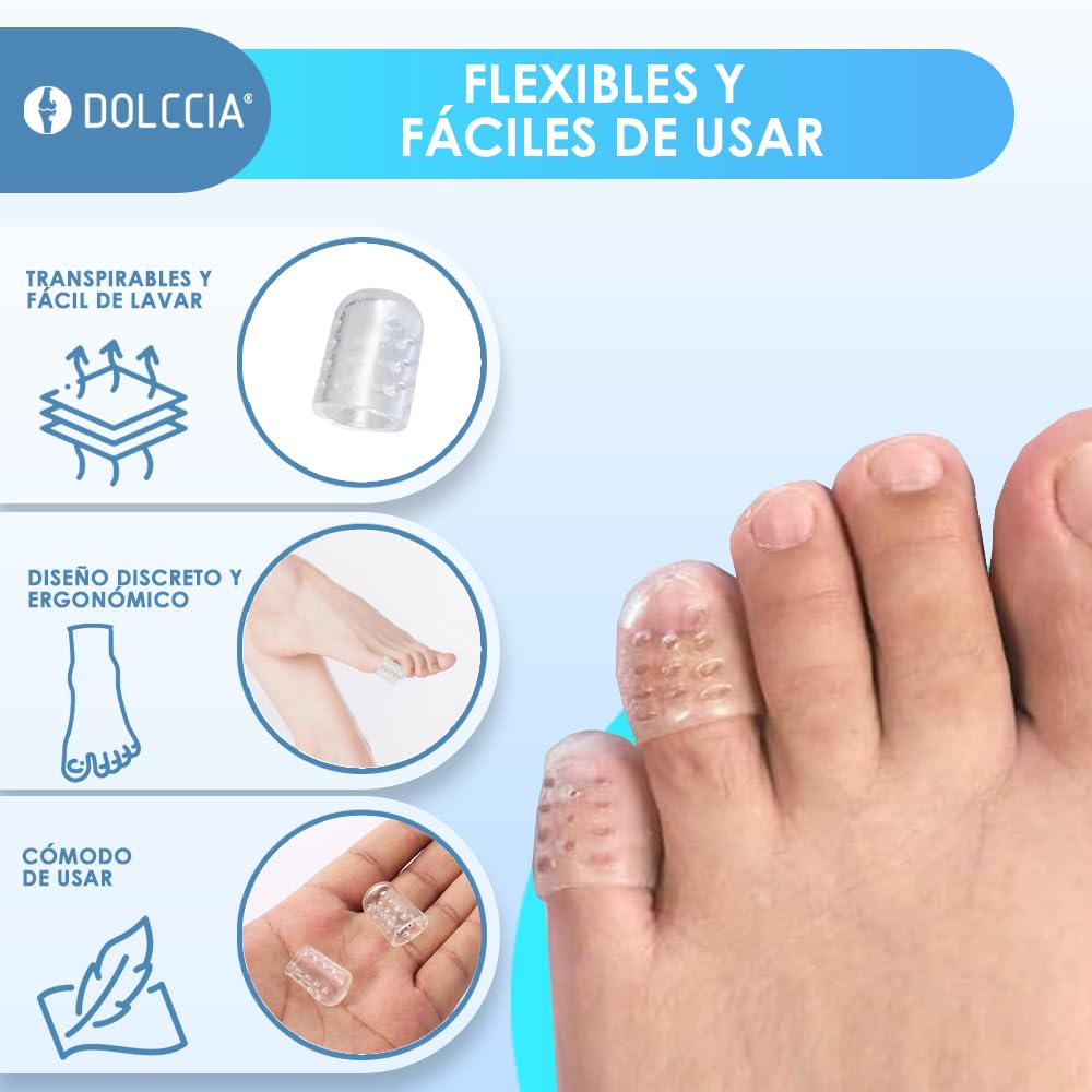 DOLCCIA - Protector de Dedos Dolccia, Almohadillas de Silicona para Callos y Rozaduras, Amortiguación y Prevención de Ampollas, Recortables y Transpirables, Ideal para Deportistas y Uso Diario