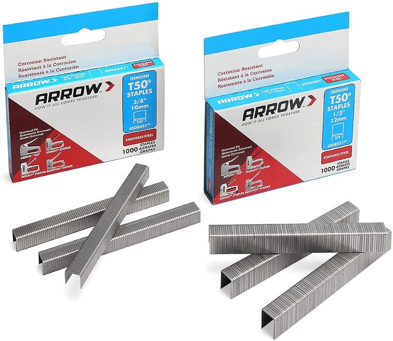Arrow Fastener General-Purpose Staples Pack Set - Stainless Steel, T50 Compatible - 1/2" & 3/8" | #508SS1 1/2" 12mm and #506SS1 3/8" 10mm