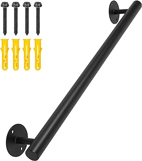 2.2 FT Black Metal Heavy Duty Hand Rails for Indoor Stairs, 27 Inch Wall Mounted Staircase Handrail