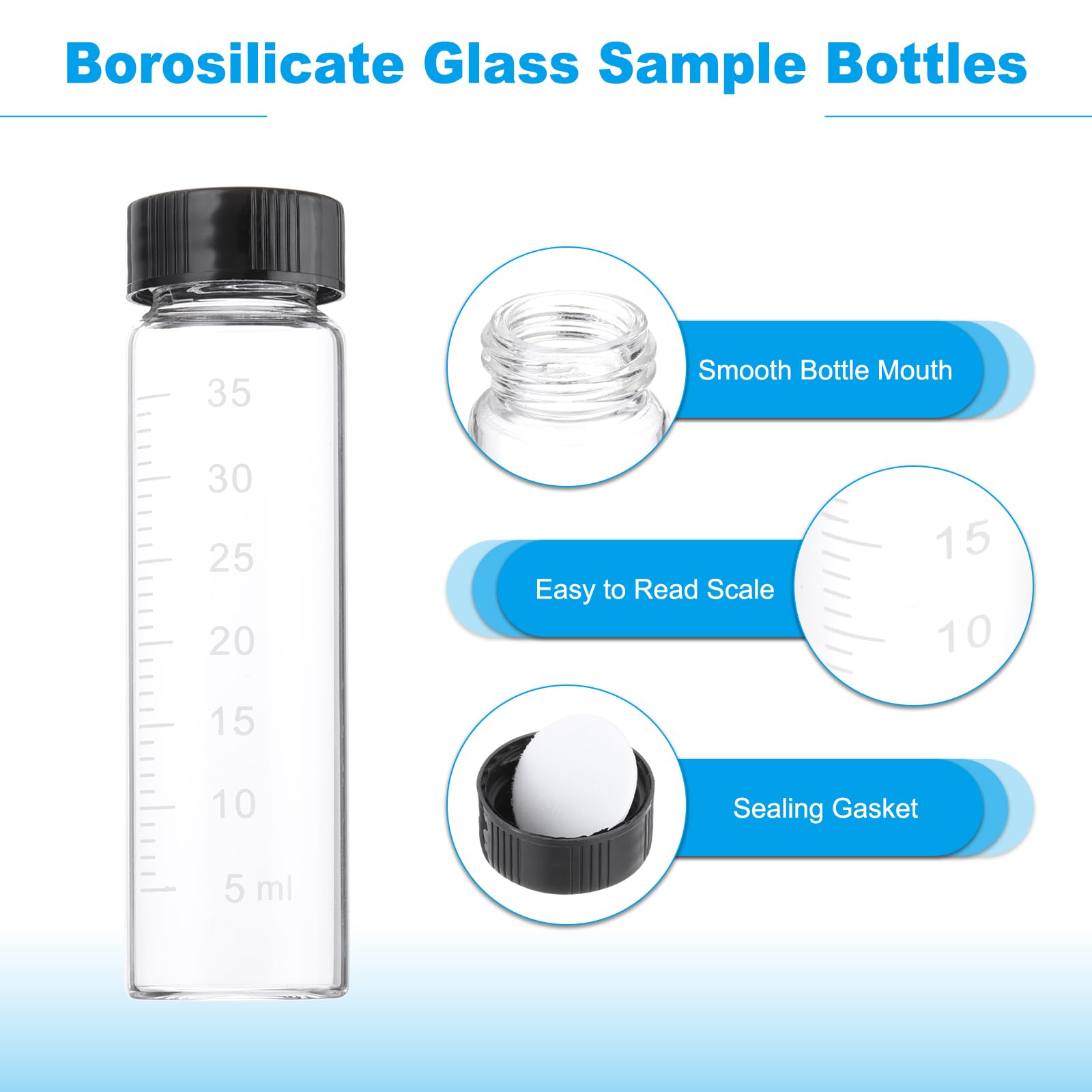 PATIKIL 8pz 40ml Piccoli Viali Vetro Trasparente con Tappo a Vite Nero, Bottiglie Campionamento Graduato Vetro Borosilicato Conservare Solidi Liquidi e Polveri