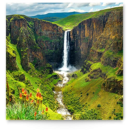 BilderKing Wunderschönes Deko Acrylglas Wand-Bild Wasserfall Afrika Maletsunyane, 50x50cm klein. Modernes quadratisches, 5mm Starkes Glasbild für Bad, Küche, Wohnzimmer. Inkl. Befestigung Cover