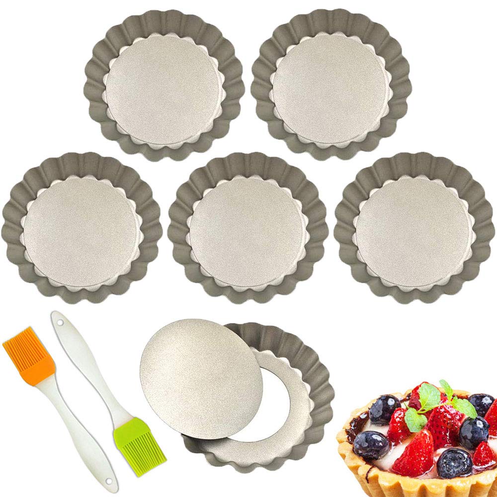 Mini Tart Pan 4 Inch with Removable Bottom Quiche Pan Nonstick Pie Pan Set of 6PCS Tart Tins Round for Bakeware Cheese Cakes Desserts Cookie Pudding Mold Baking Tool Gold