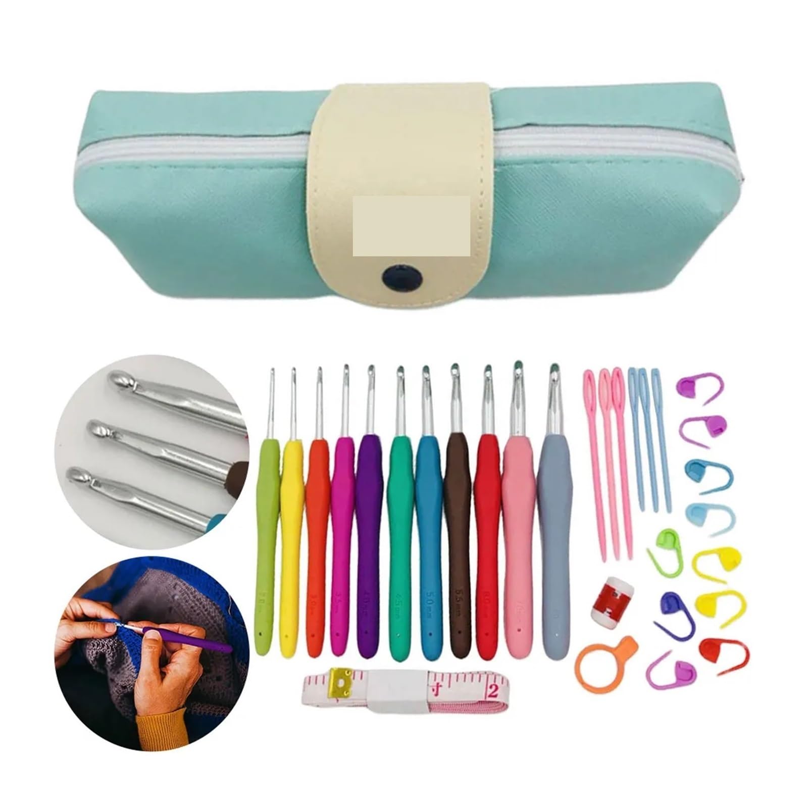 Kit Ganchillo Kits de ganchos de crochet con bolsa de almacenamiento, agujas de crochet de aluminio con mango suave, juego de agujas de tejer for tejer hilo, herramienta de costura y tejido DIY(Set B)