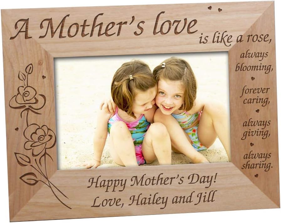 A Mother's Love Engraved Picture Frame, Personalized, Made with Real Wood, Holds a 3½" x 5" or 4" x 6" Photo