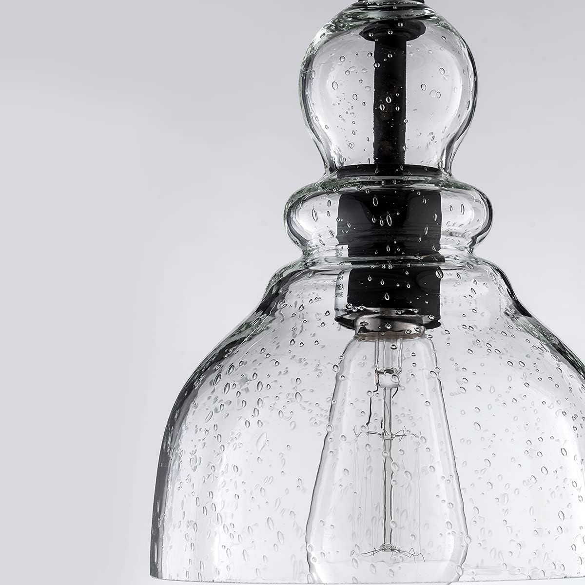 LANROS Swag Lights with 15.7 Ft Plug-in Cord and On/Off Switch, Handblown Clear Seeded Glass Shade Pendant Light for Bedroom Study Kitchen Sink Livingroom, Black, 7inch, 1-Pack
